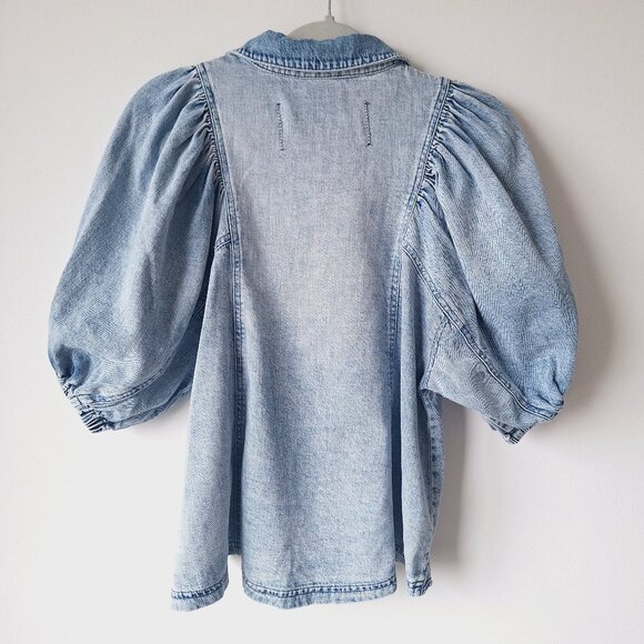 Free People Puffed-Sleeve Denim Shirt - Light Indigo - Picture 7 of 12